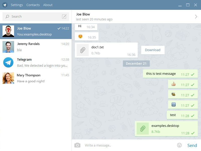 Скриншот программы Telegram